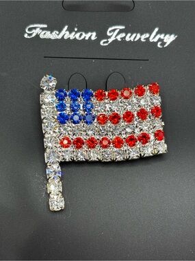 New Red White Blue Crystal Flag Brooch pin